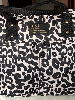 Fit + Fresh Leopard Print Insulated Lunch Tote Bag Black White